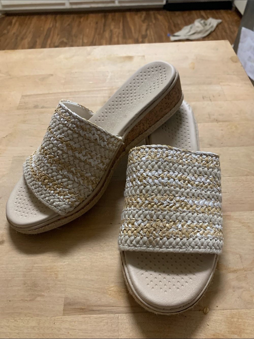 Life Stride Woven Cream and Natural Slide Sandals